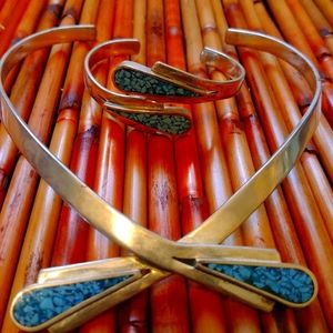 Inlaid Turquoise in Sterling CUFF and Collar